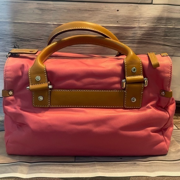 Kate Spade Pink Nylon & Tan Leather Trim Duffle Shoulder Bag - Picture 1 of 15